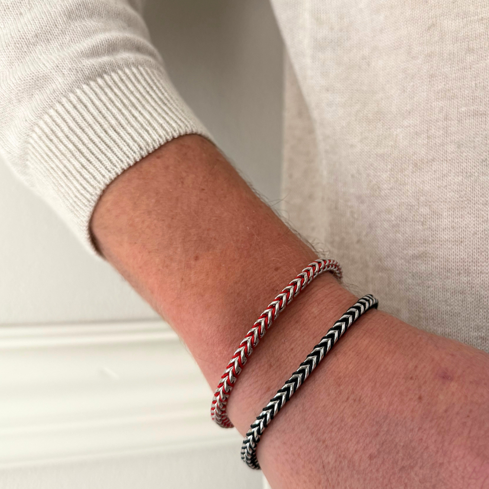 Bracciale Spine in Acciaio Silver e Cordino Nero