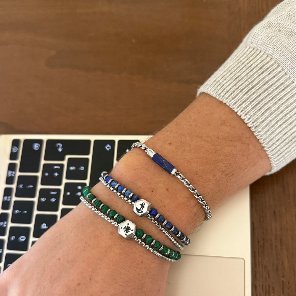 Bracciale Core in Acciaio e Lapislazzuli Blu