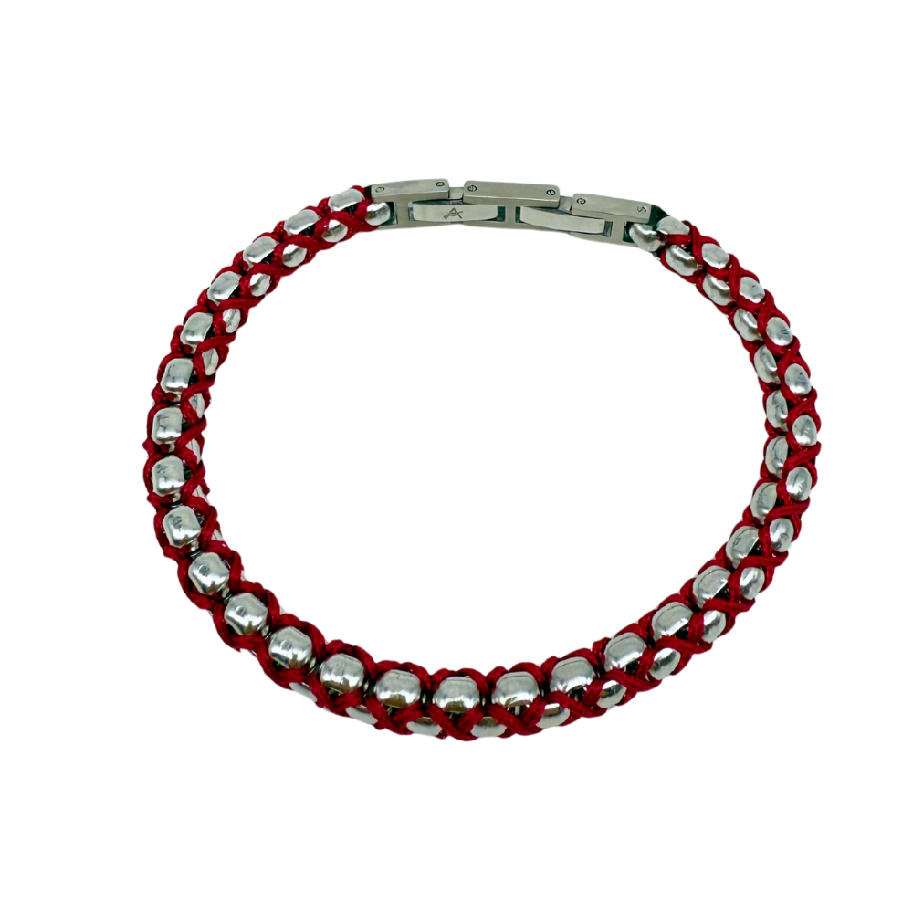 Bracciale Axis in Acciaio Silver e Cordino Rosso