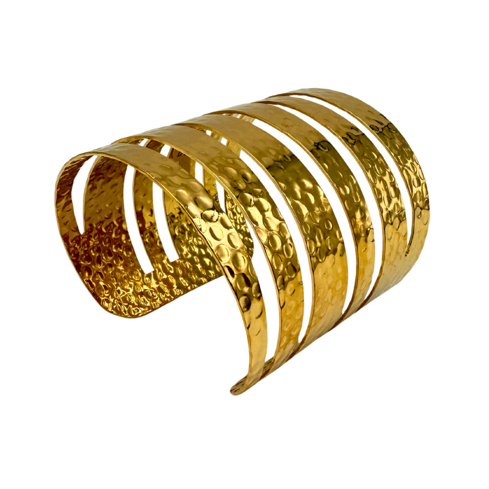Bracciale Armonia Dorata in Acciaio Gold con Fasce Martellate
