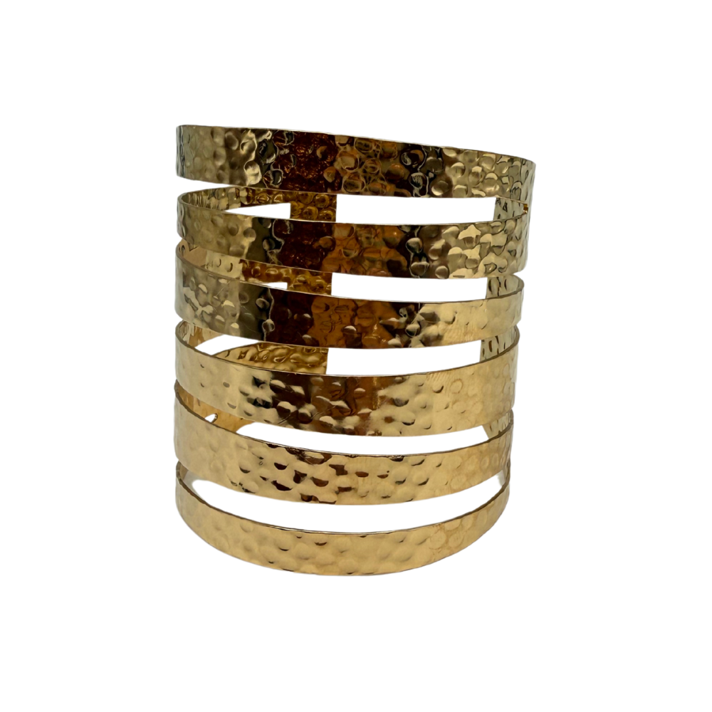 Bracciale Armonia Dorata in Acciaio Gold con Fasce Martellate