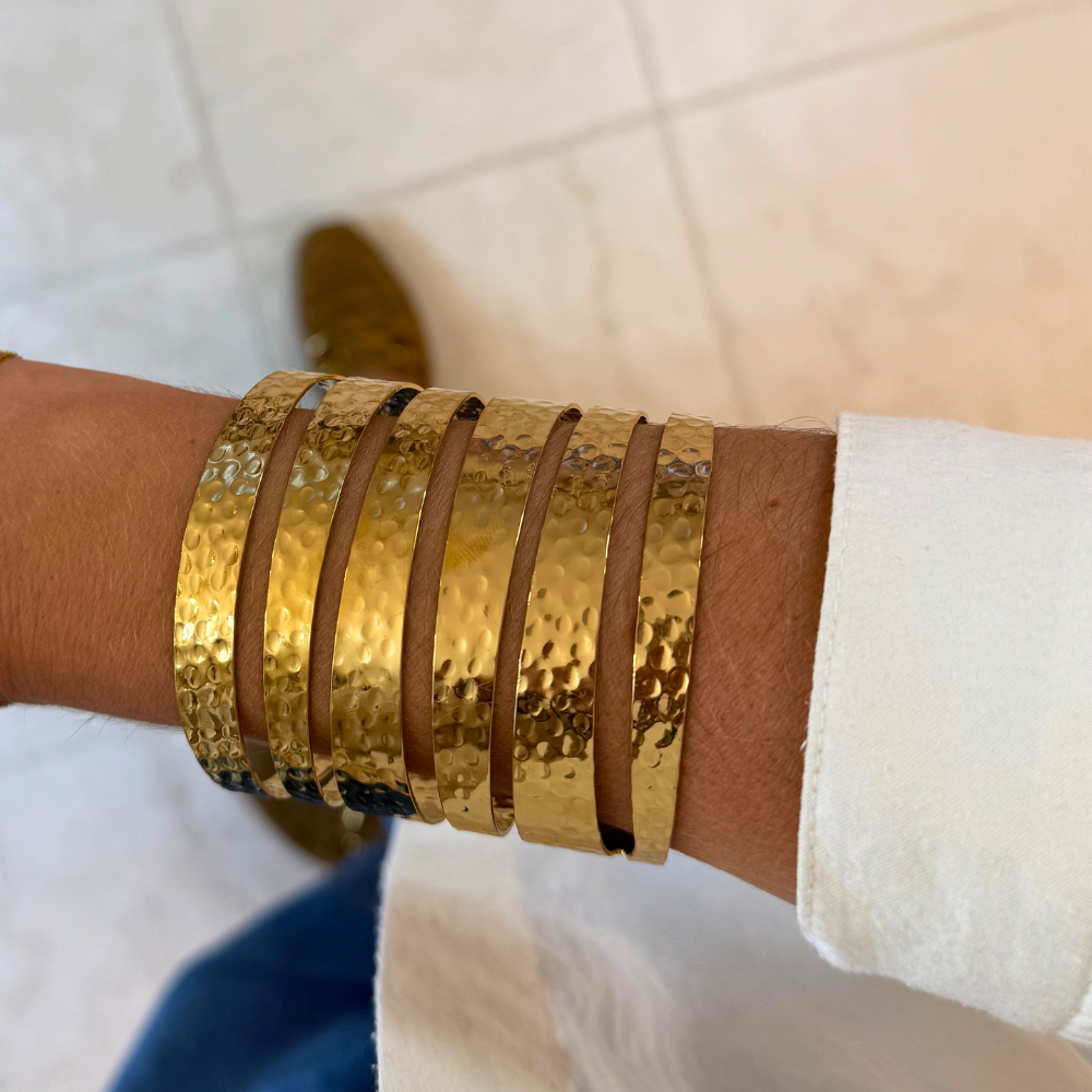 Bracciale Armonia Dorata in Acciaio Gold con Fasce Martellate
