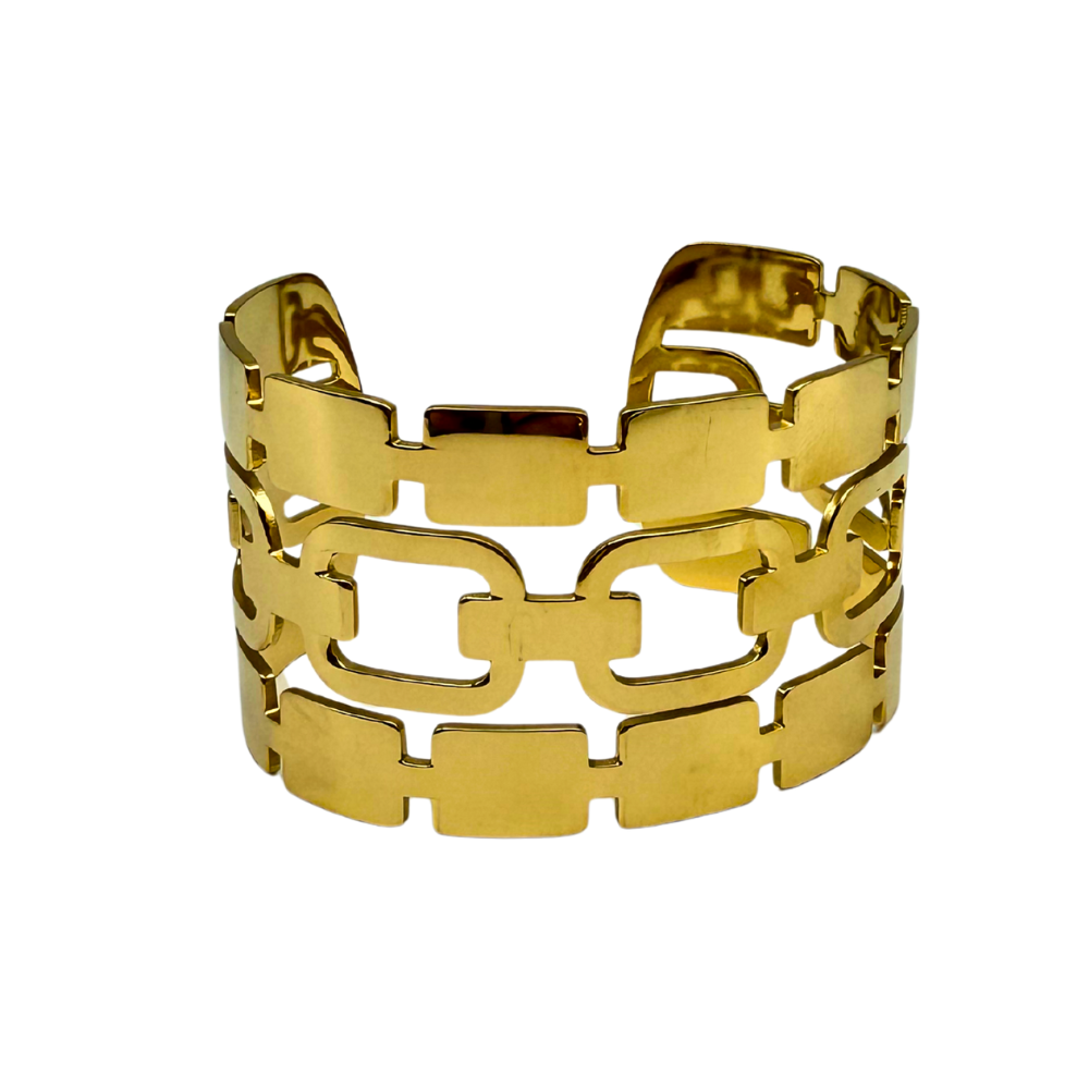 Bracciale con Catena Rettangolare Dorato in Acciaio Gold