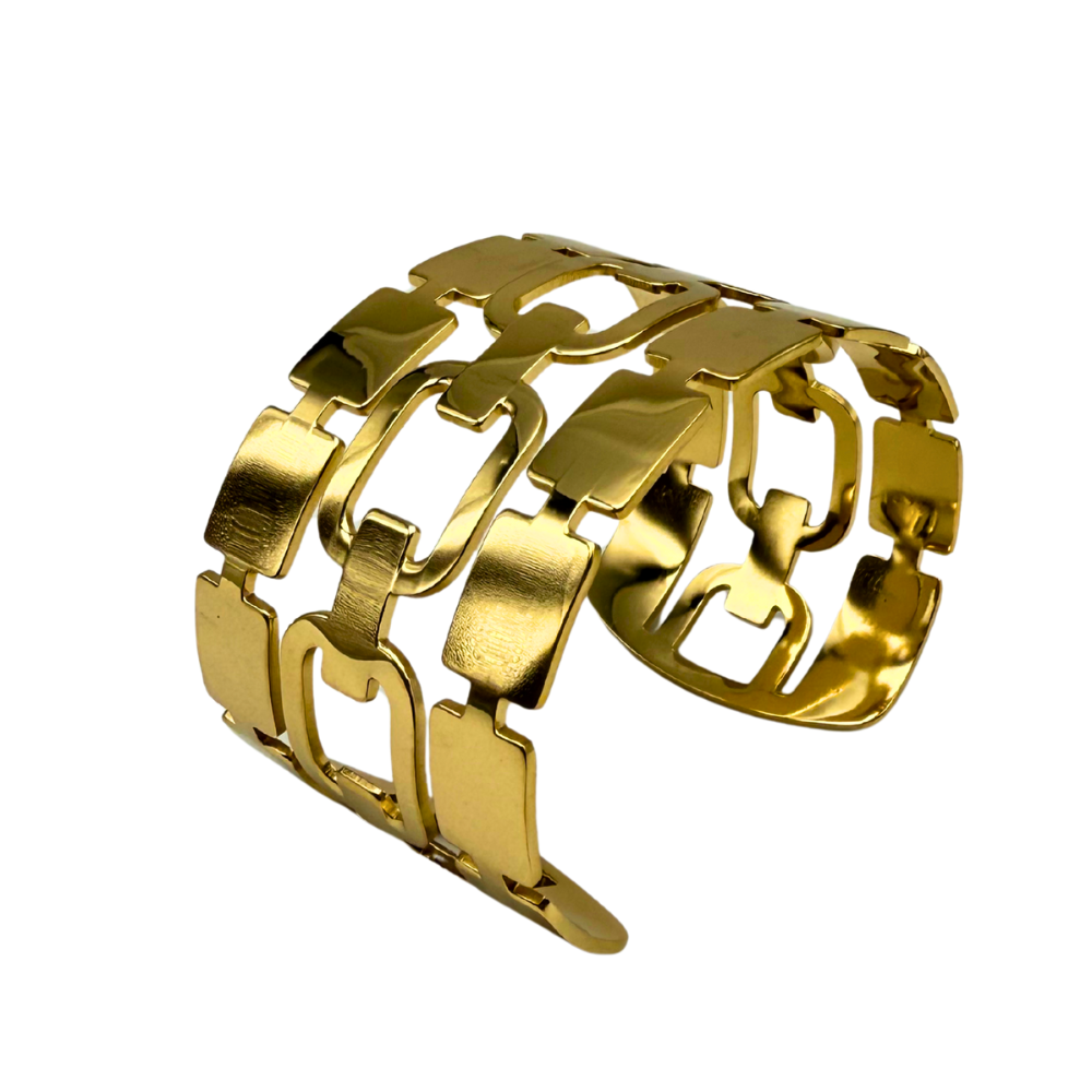 Bracciale con Catena Rettangolare Dorato in Acciaio Gold