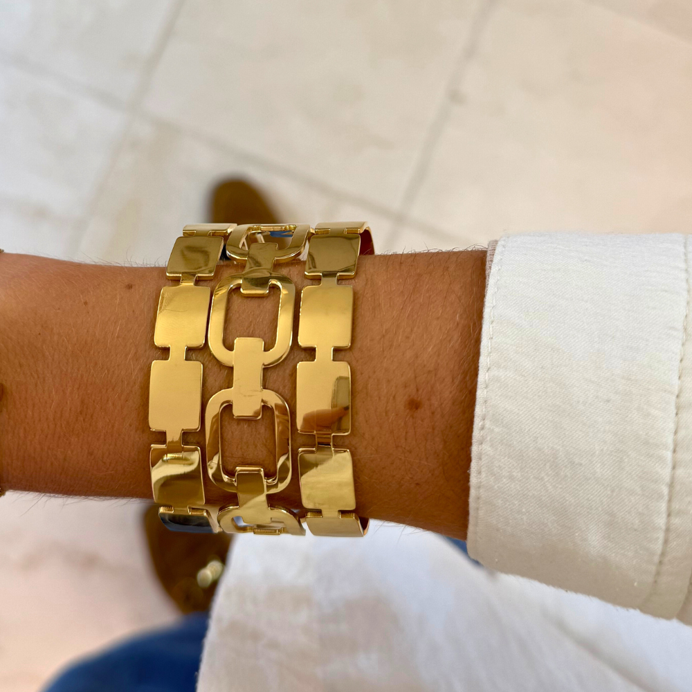 Bracciale con Catena Rettangolare Dorato in Acciaio Gold