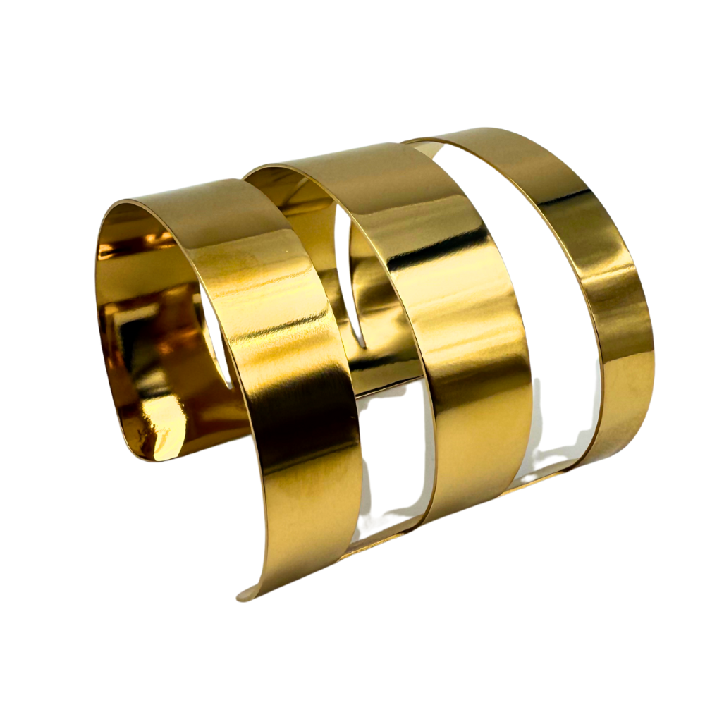 Bracciale Equilibrio Dorato in Acciaio Gold con 3 Fasce Lisce