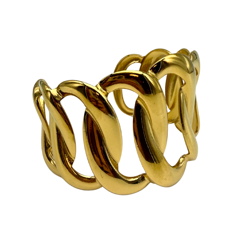 Bracciale Rigido Intrecciato in Acciaio Oro Lucido