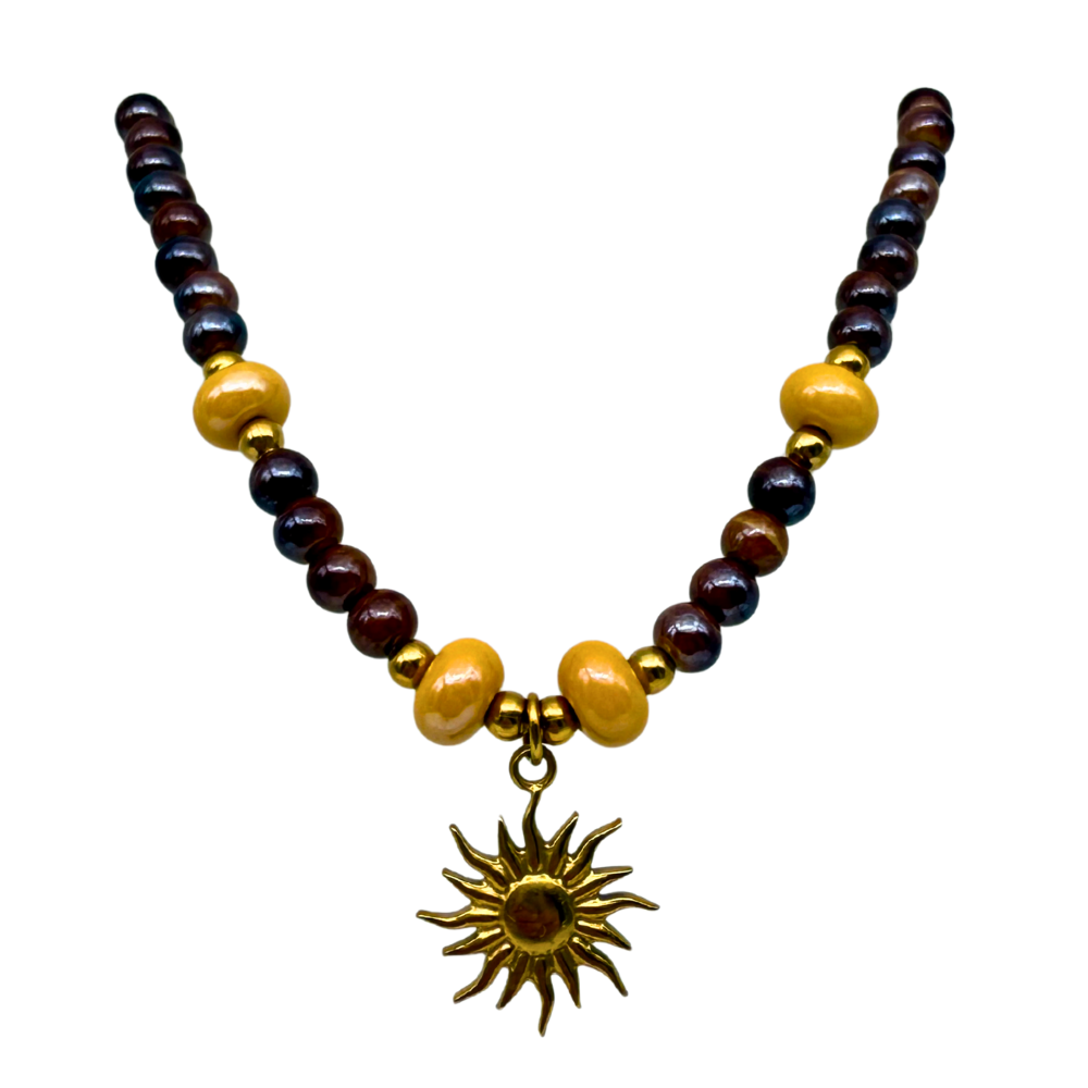 Collana Sole d'Ambra in Acciaio Gold