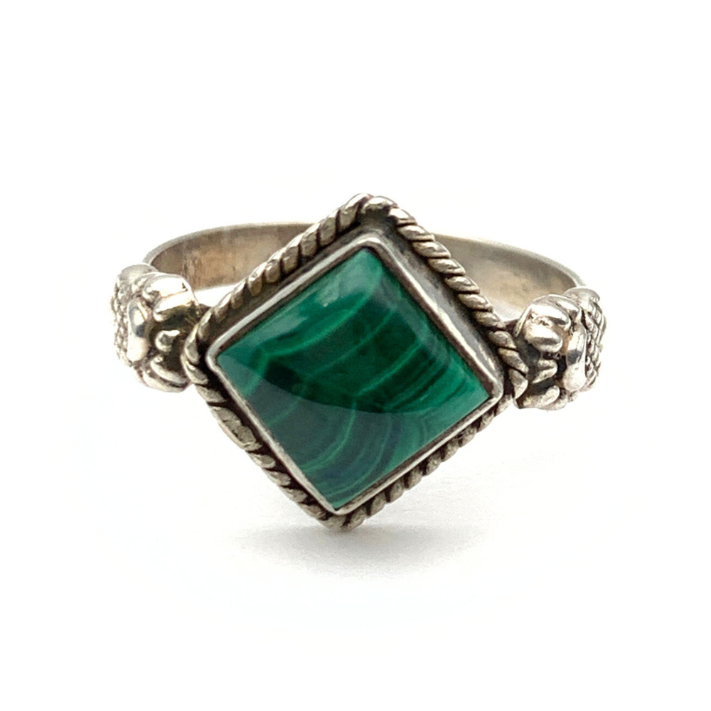 Anello Pietra Malachite Quadrato in Argento Silver - WJ Gioielli