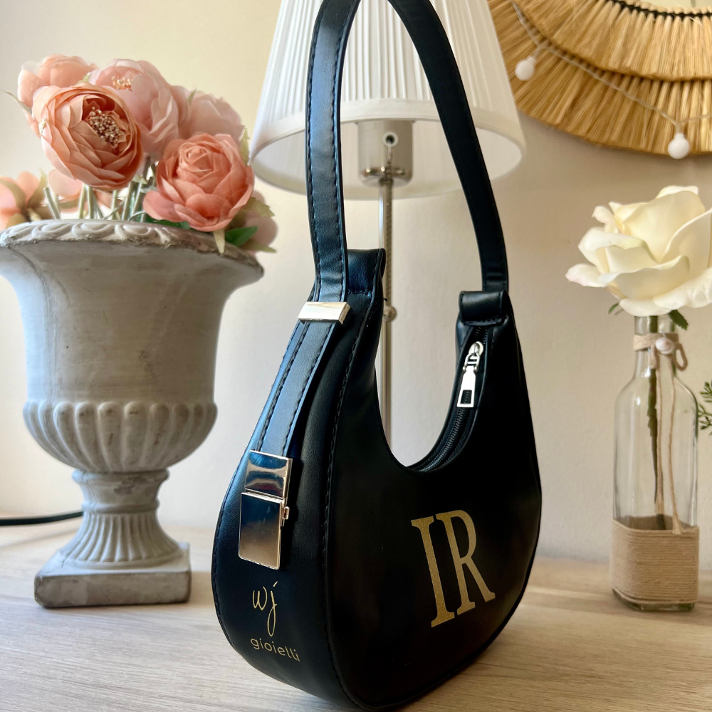 borsa a spalla nera in simil pelle personalizzabile