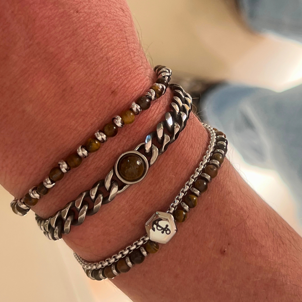 Bracciale Pietre Marroni Mini in Acciaio Silver - WJ Gioielli