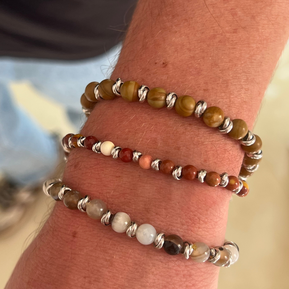 Bracciale Pietre Bianche e Marroni in Acciaio Silver - WJ Gioielli