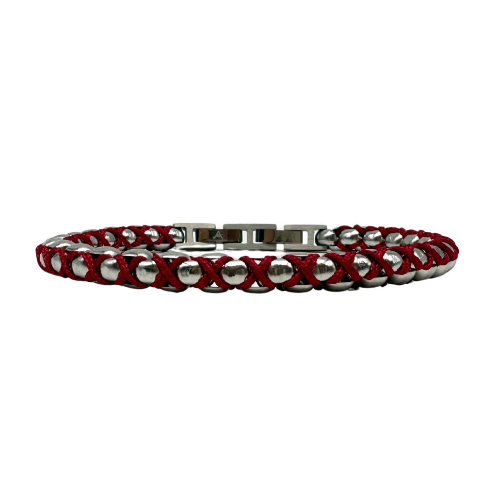 Bracciale Axis in Acciaio Silver e Cordino Rosso