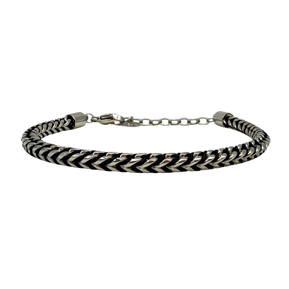 Bracciale Spine in Acciaio Silver e Cordino Nero