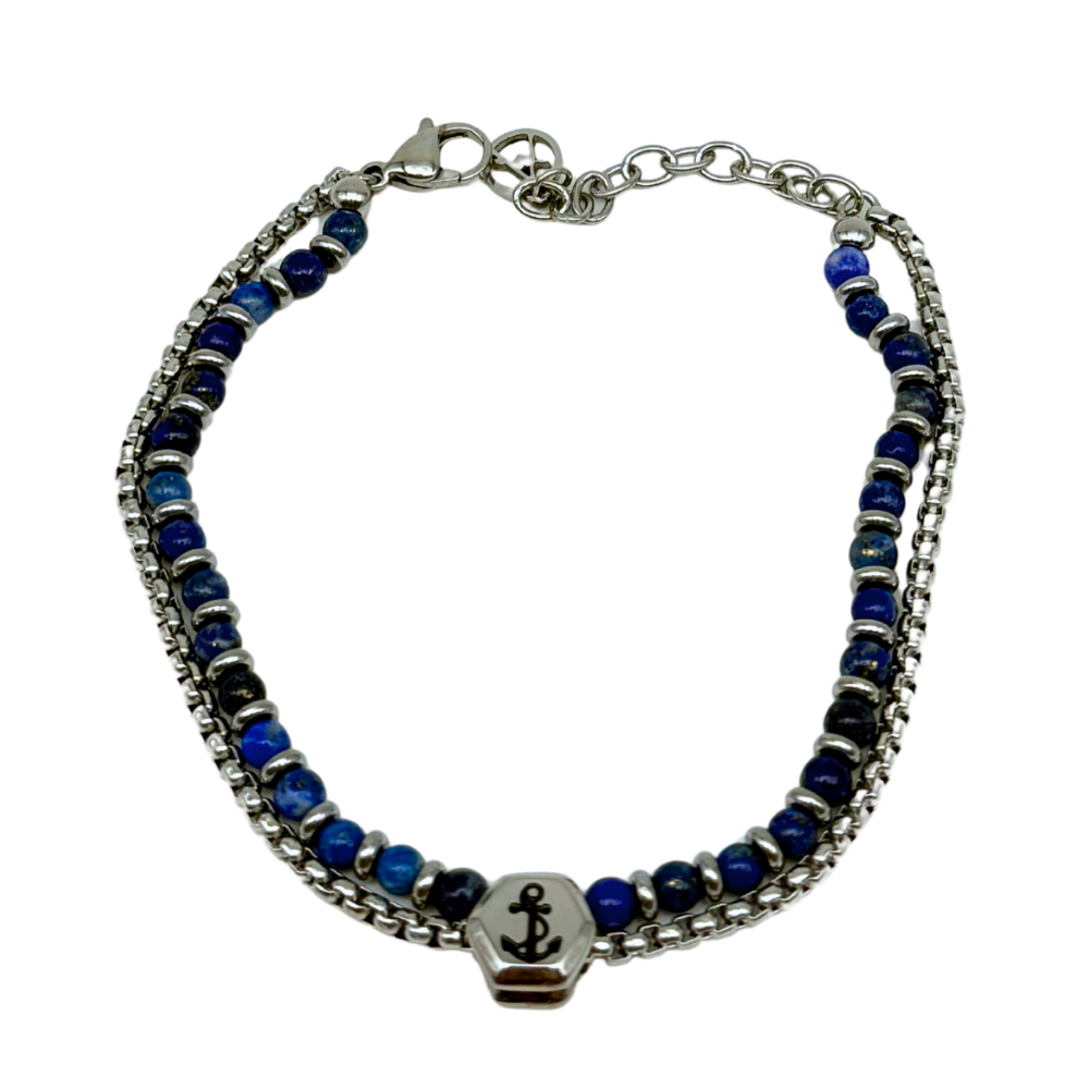 Bracciale Dual in Lapislazzuli Blu e Acciaio