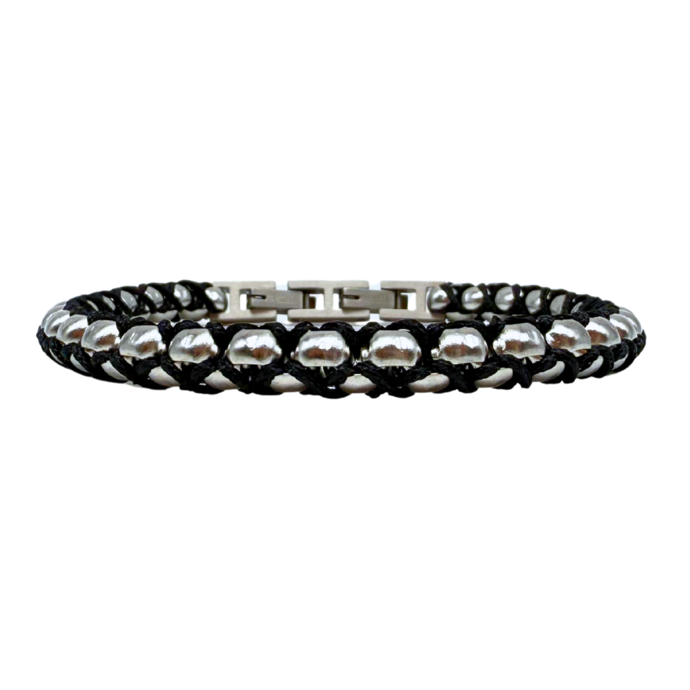 Bracciale Axis in Acciaio Silver e Cordino Nero