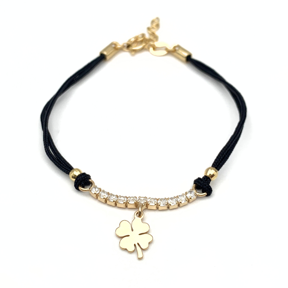 Bracciale Fortunello Cordino Nero in Argento Gold - WJ Gioielli