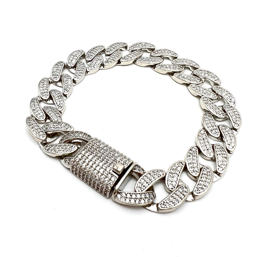 Bracciale Grumetta a Catena con Zirconi Bianchi - WJ Gioielli