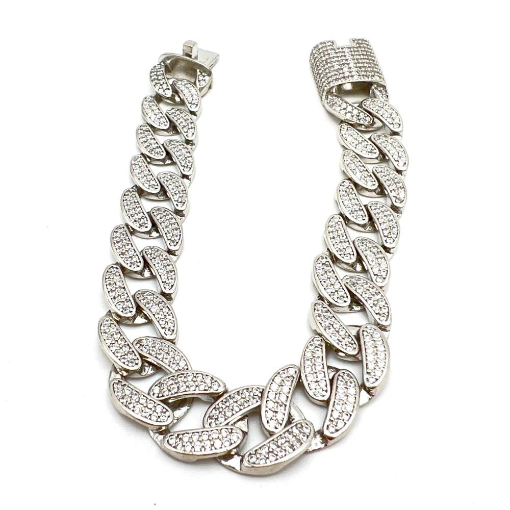 bracciale grumetta in argento con zirconi bianchi