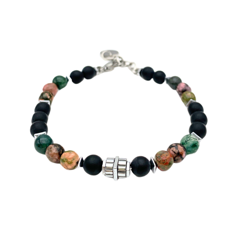 Bracciale Pietre Nere e Verdi in Acciaio Silver - WJ Gioielli