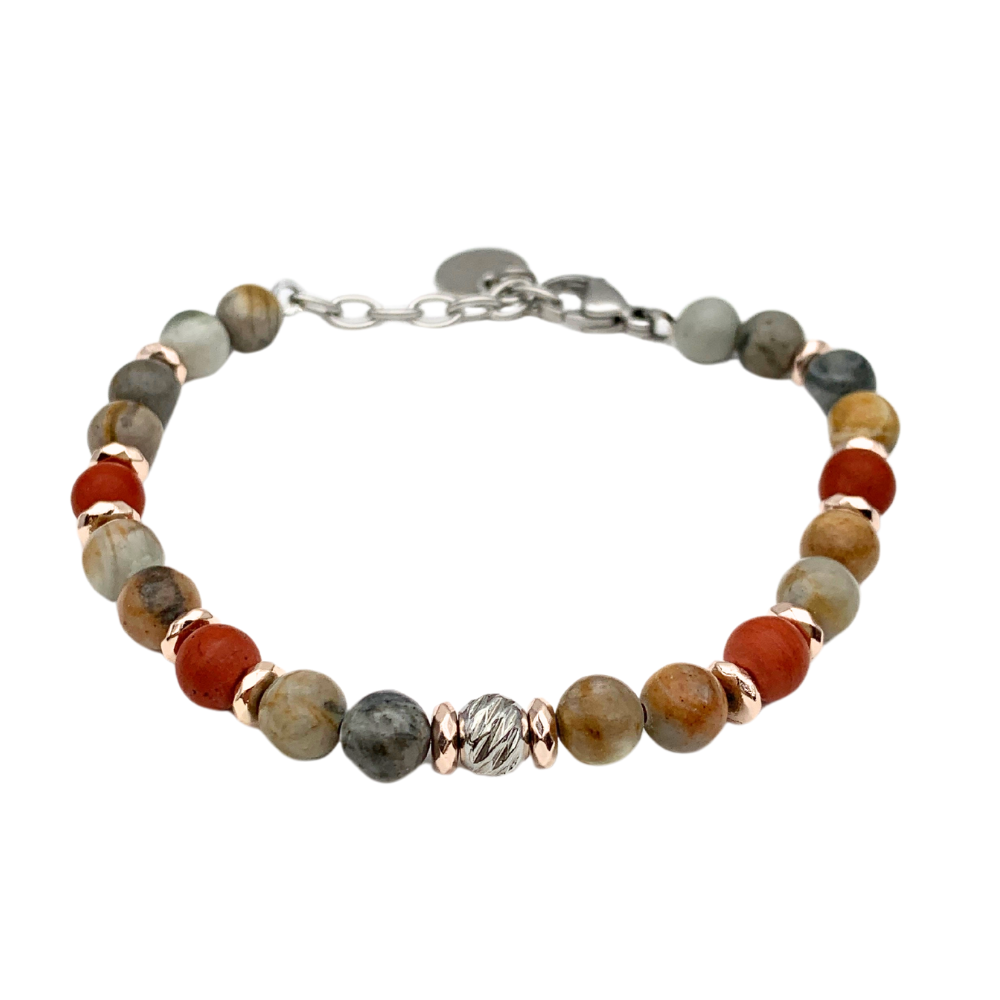 Bracciale Pietre Marroni e Verdi in Acciaio Silver - WJ Gioielli