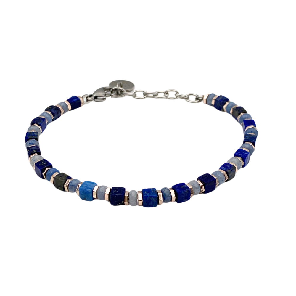 Bracciale Pietre Lapislazzuli Blu in Acciaio Silver - WJ Gioielli