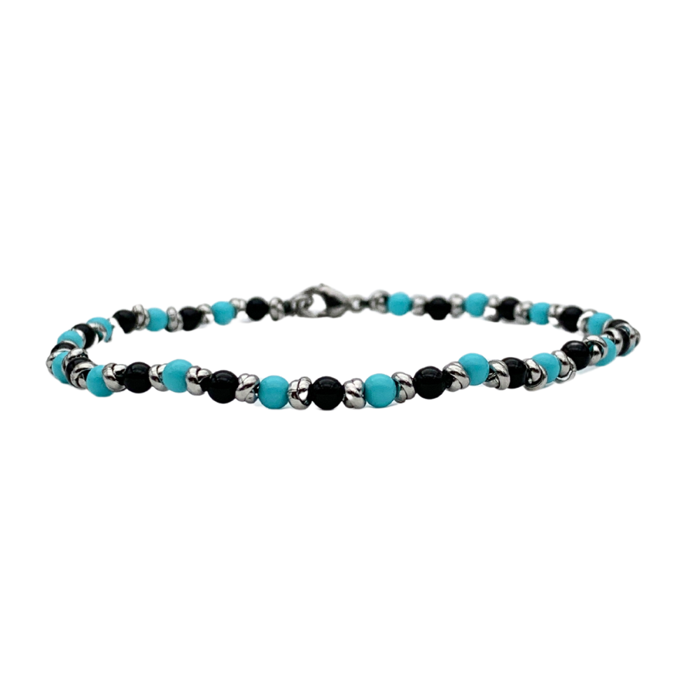 Bracciale Pietre Nere e Azzurre in Acciaio Silver - WJ Gioielli