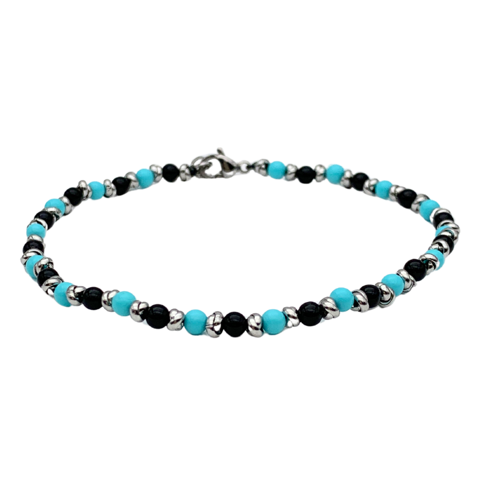 Bracciale Pietre Nere e Azzurre in Acciaio Silver - WJ Gioielli