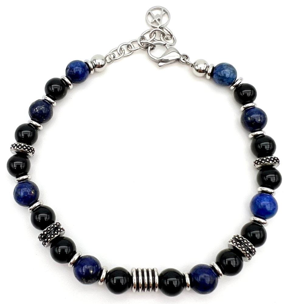 bracciale in acciaio silver con pietre blu e nere