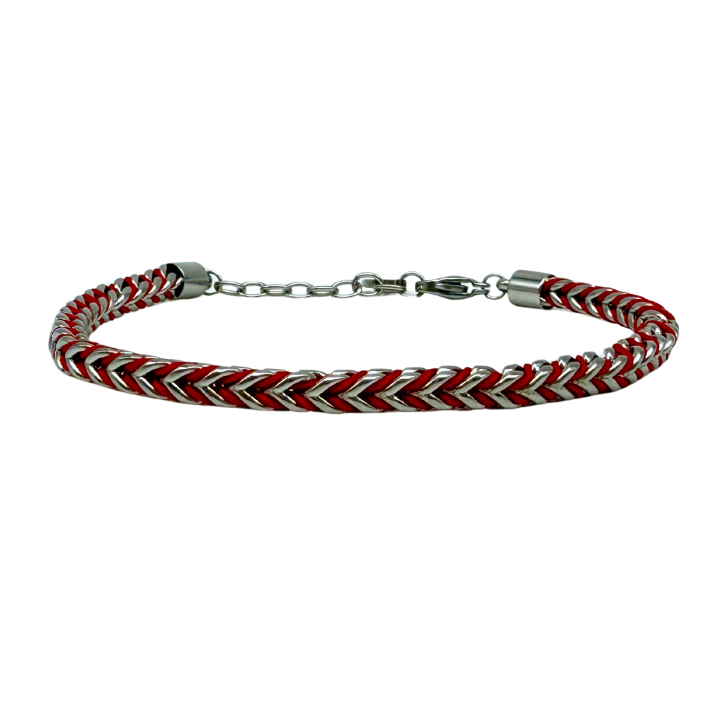 Bracciale Spine in Acciaio Silver e Cordino Rosso