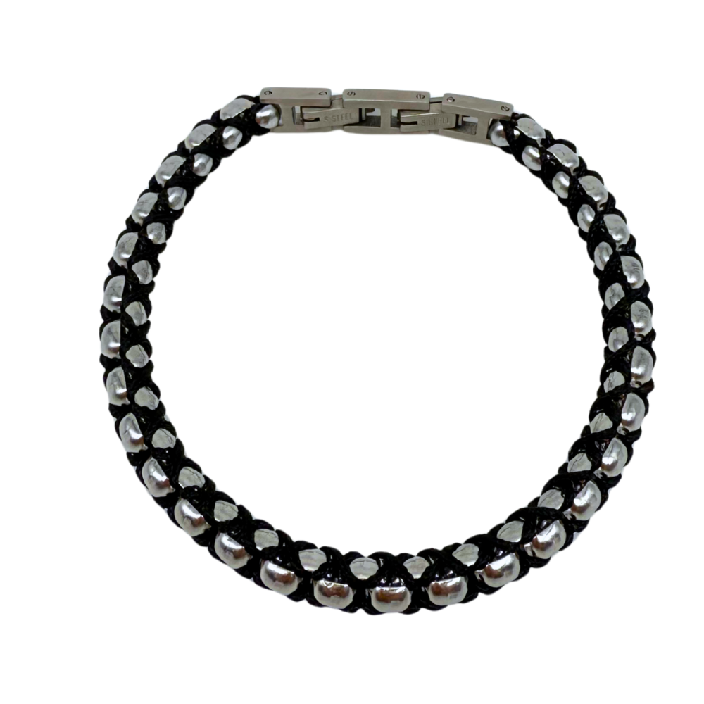 Bracciale Axis in Acciaio Silver e Cordino Nero