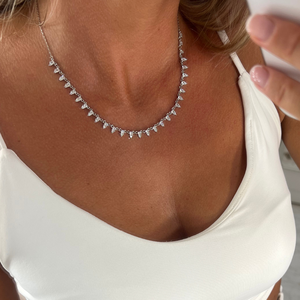 choker con zirconi appùntiti a forma di triangolo bianchi in argento 925