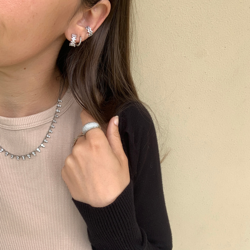 set in argento silver con zirconi bianchi