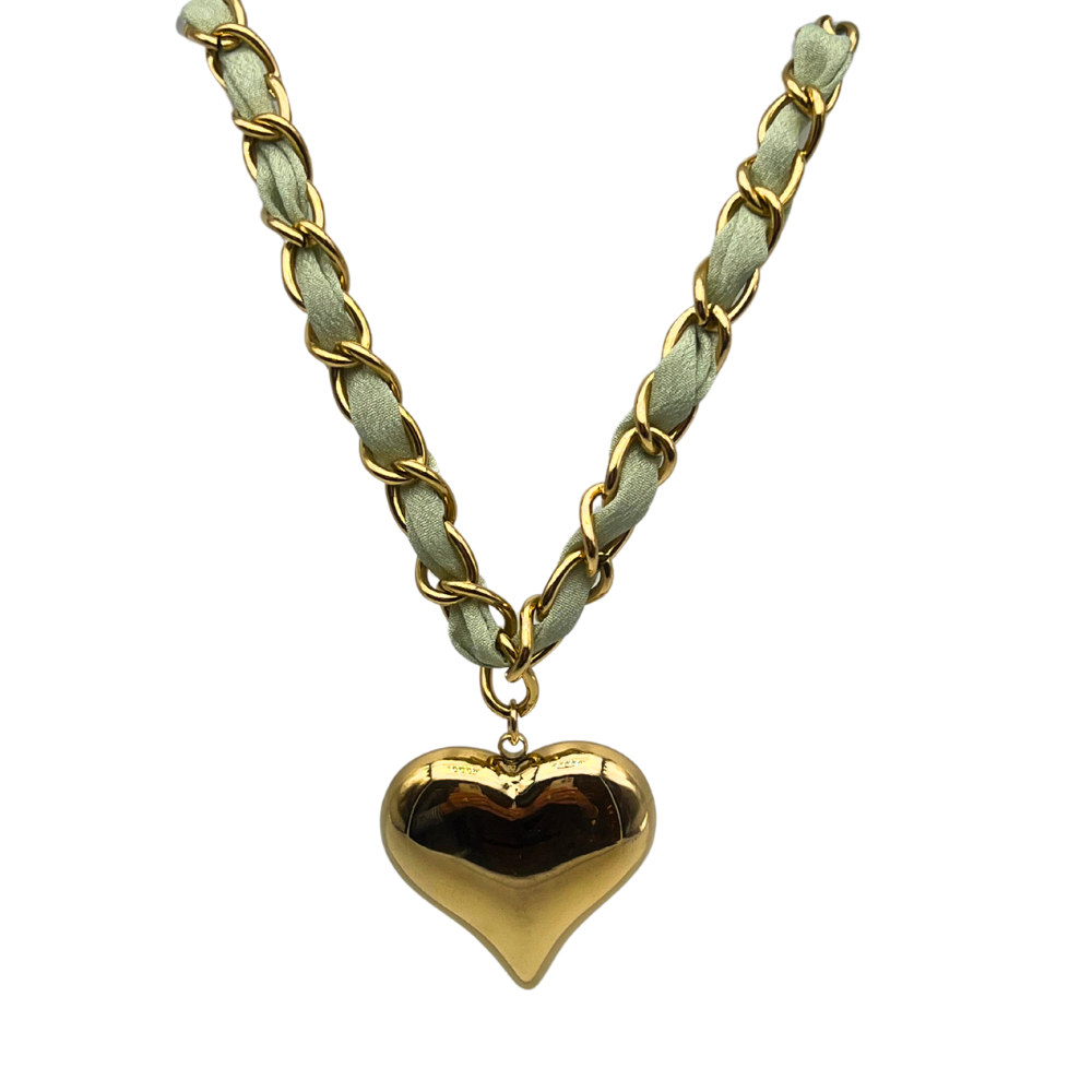 Collana Big Heart Green in Acciaio Gold