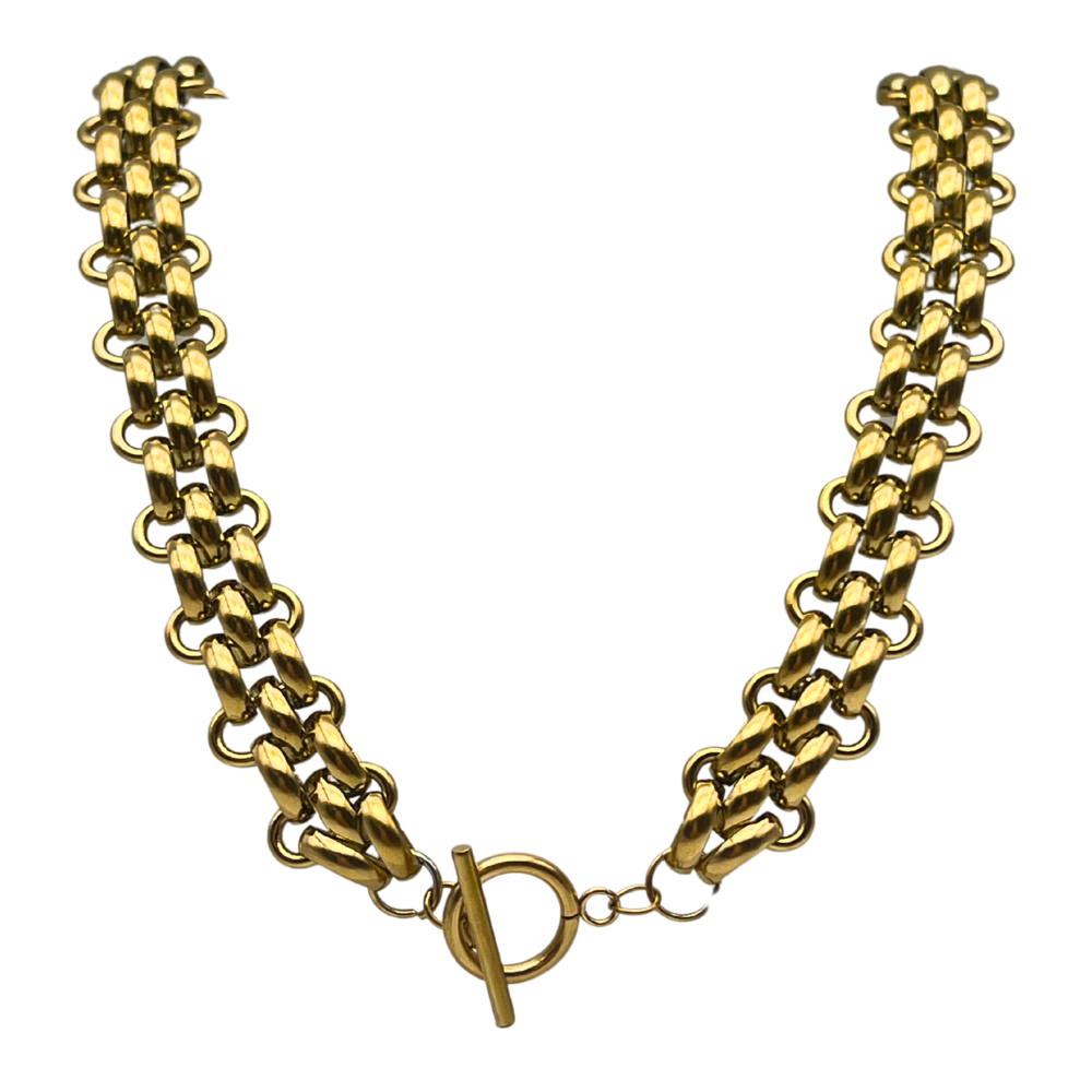 Collana Chunky con Chiusura a Timone in Acciaio Gold