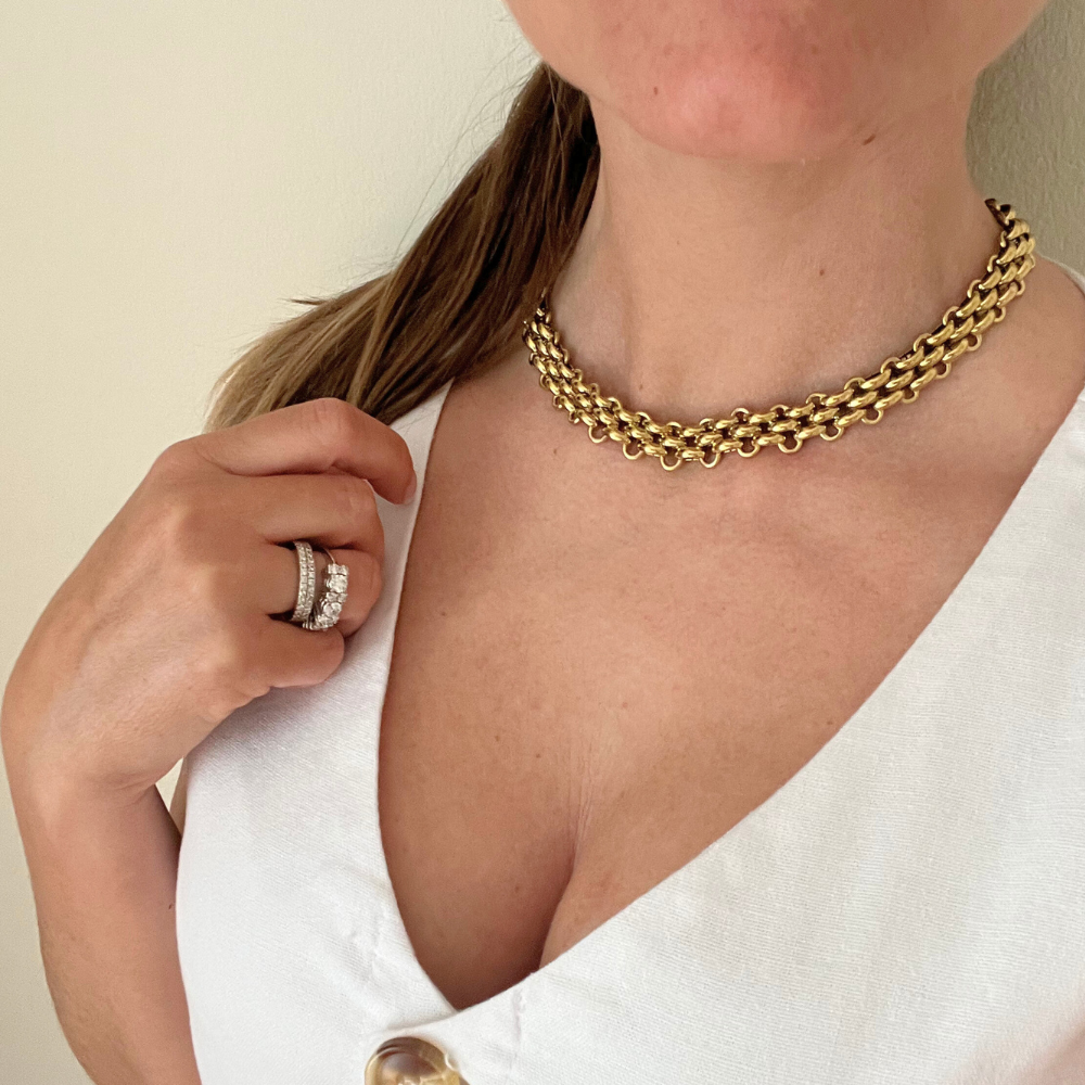 Collana Chunky con Chiusura a Timone in Acciaio Gold