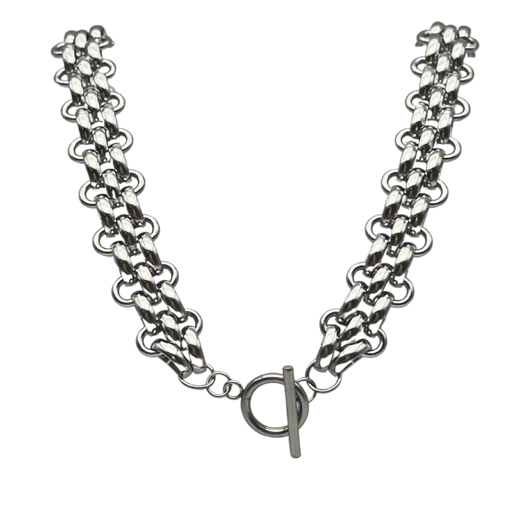 Collana Chunky con Chiusura a Timone in Acciaio Silver