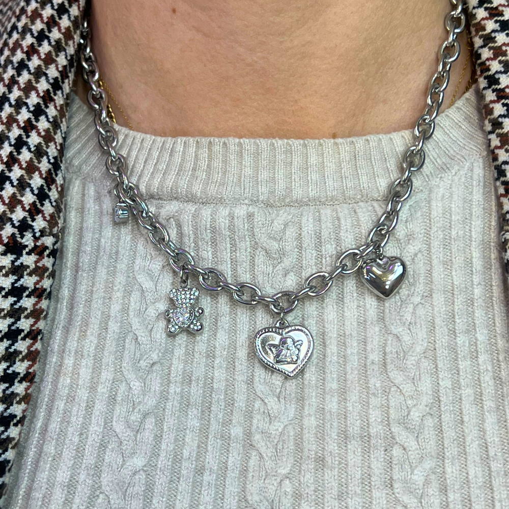 Collana Lovely Charms in Acciaio Silver