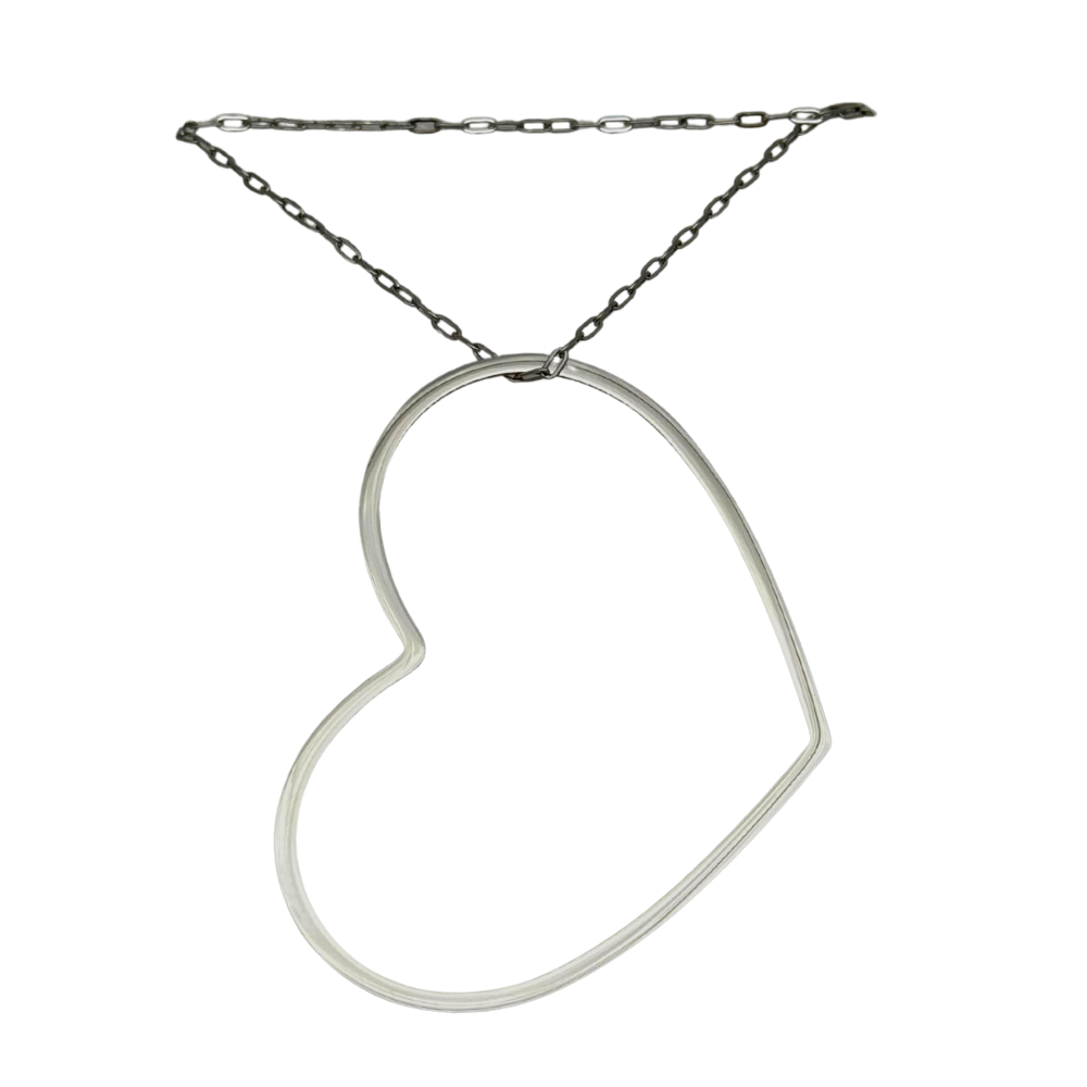 Collana Lunga in Acciaio Silver con Maxi Cuore Aperto