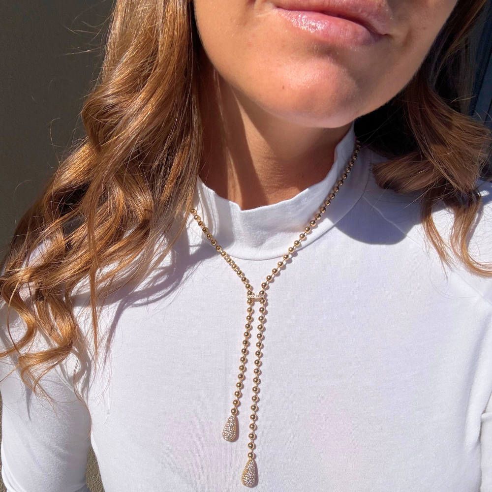 Collana in Acciaio Gold con Ciondoli a Goccia Brillanti