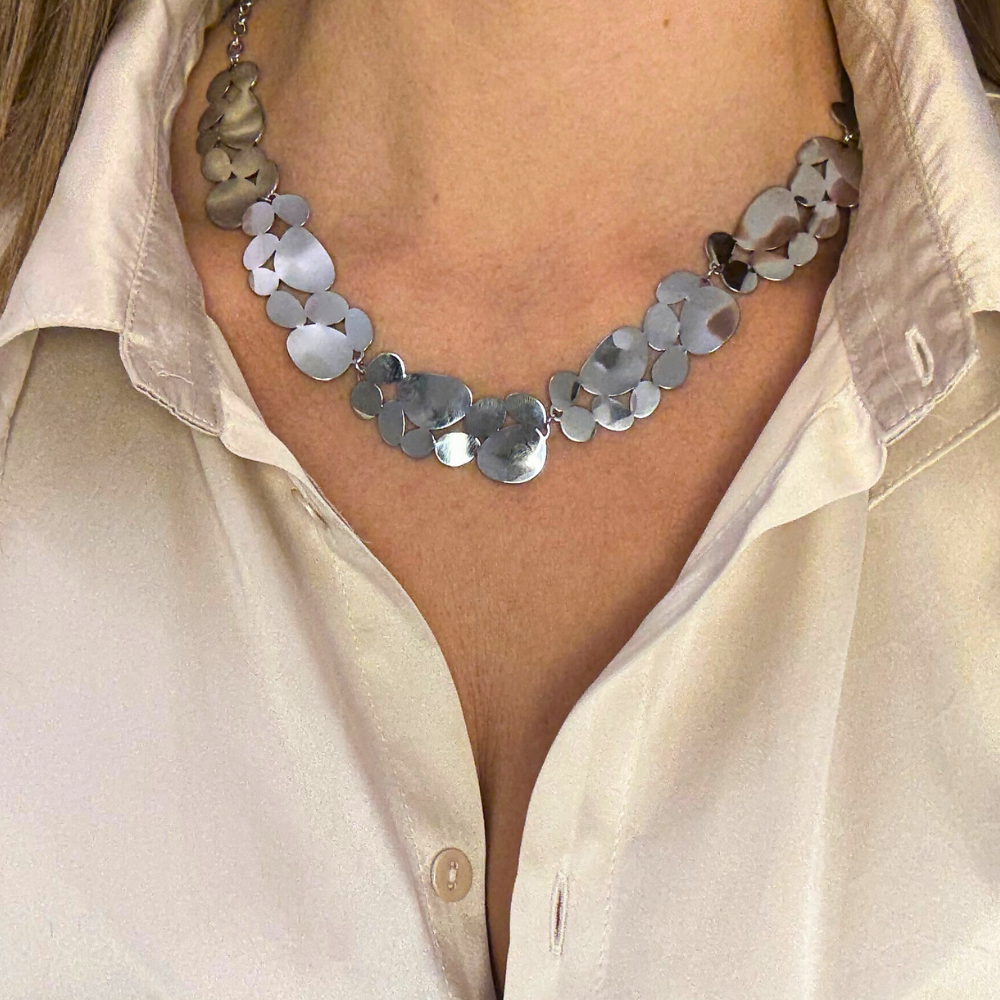 Collana Semi Rigida in Acciaio Silver con Gocce Piatte