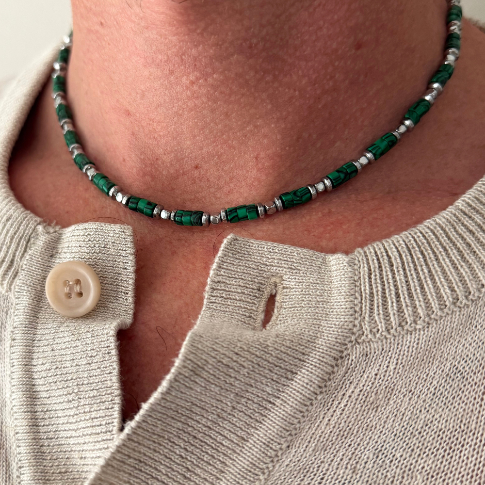 Collana Essence in Malachite Verde e Acciaio Silver