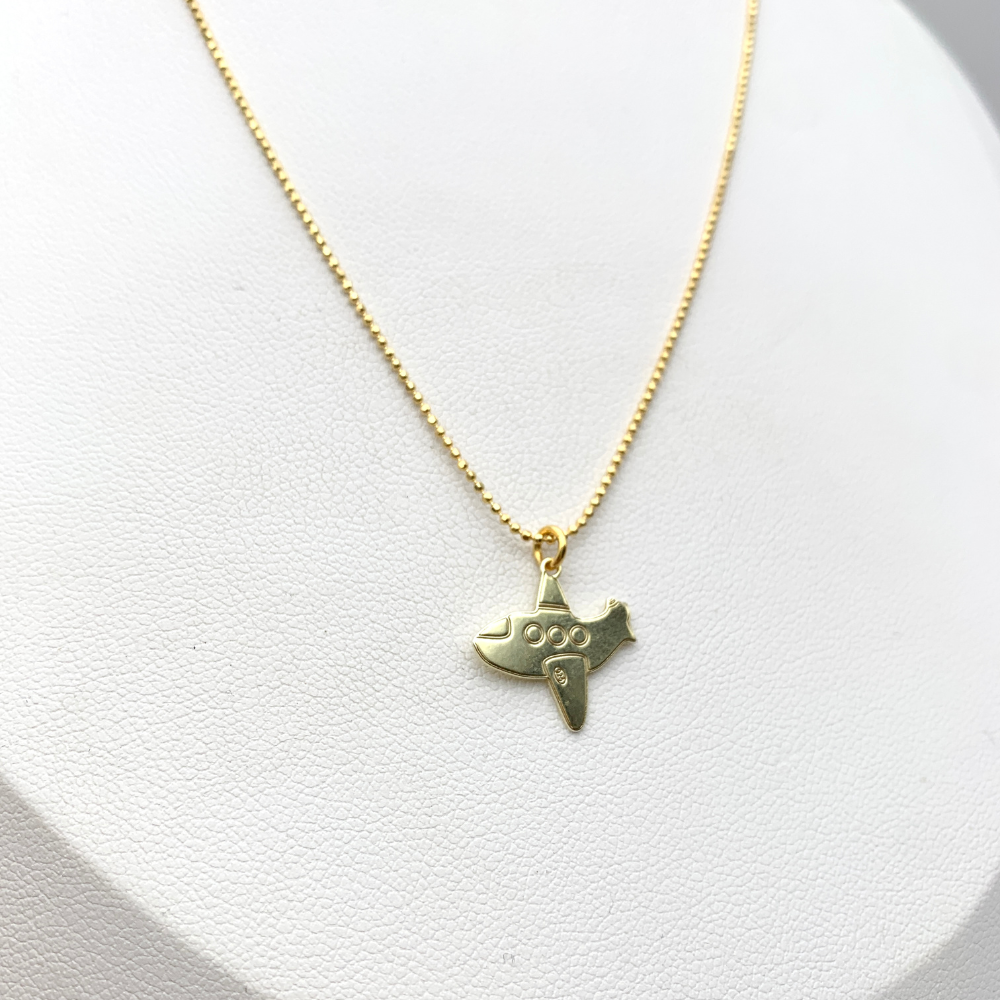 collana in argento 925 placcata oro giallo con ciondolo aeroplano