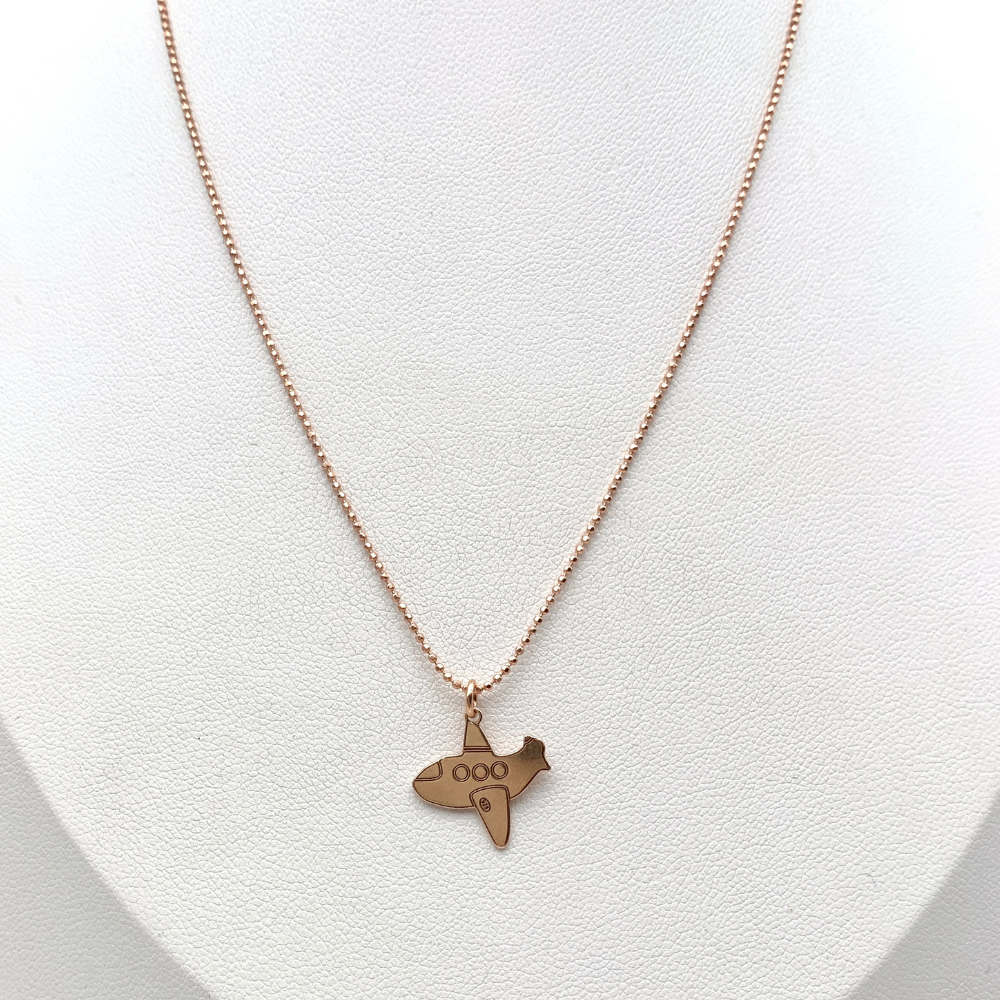 collana in argento 925 con ciondolo aeroplano placcata oro rosa 18k