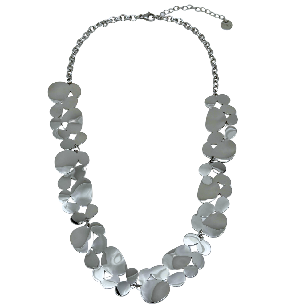 Collana Semi Rigida in Acciaio Silver con Gocce Piatte