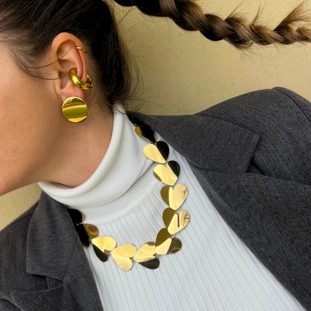 Collana di Cuori Big in Acciaio Gold