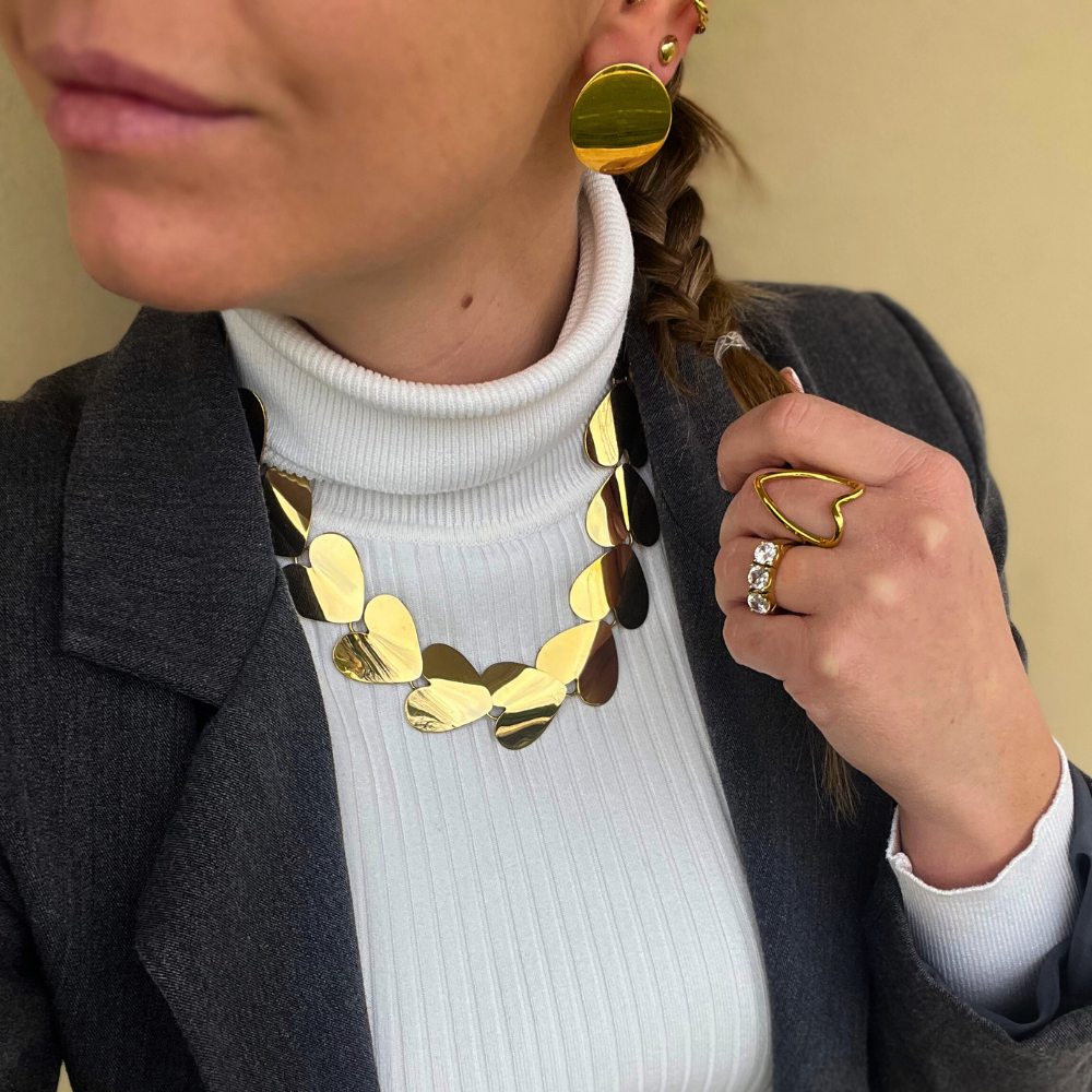 Collana di Cuori Big in Acciaio Gold