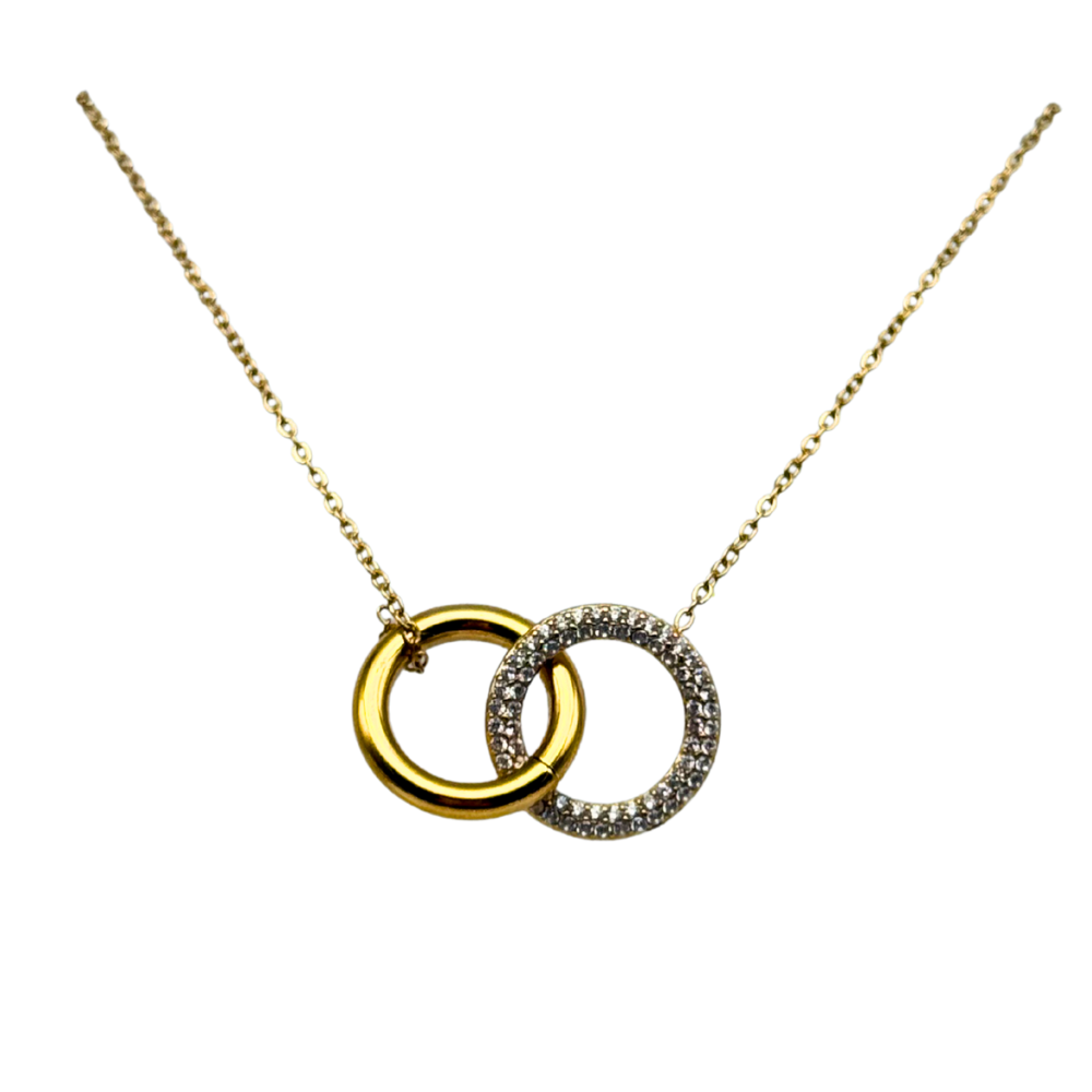 Intreccio di Luce – Collana Girocollo in Acciaio Gold con Doppio Anello