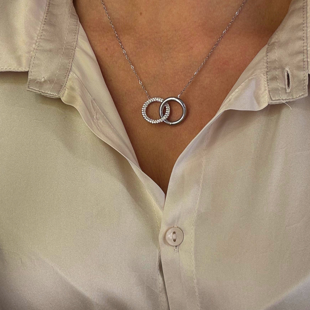 Intreccio di Luce - Collana Girocollo in Acciaio Silver con Doppio Anello