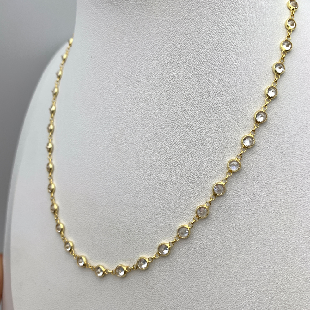 collana luce con zirconi bianchi tondi in argento 925 placcata oro giallo 18k